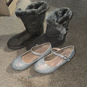 Size 4 Youth. Girls boots & mini sparkle heels.